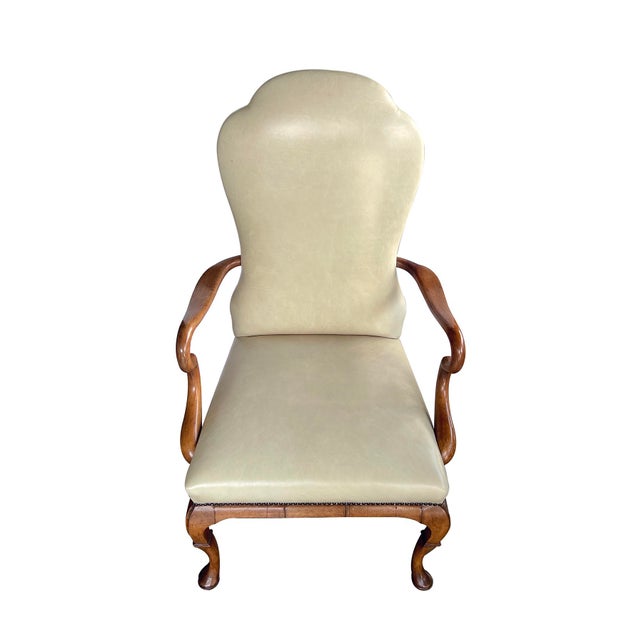 1980s Pair English Queen Anne Style Carved Walnut Shepherd's Crook Armchairs For Sale - Image 5 of 14