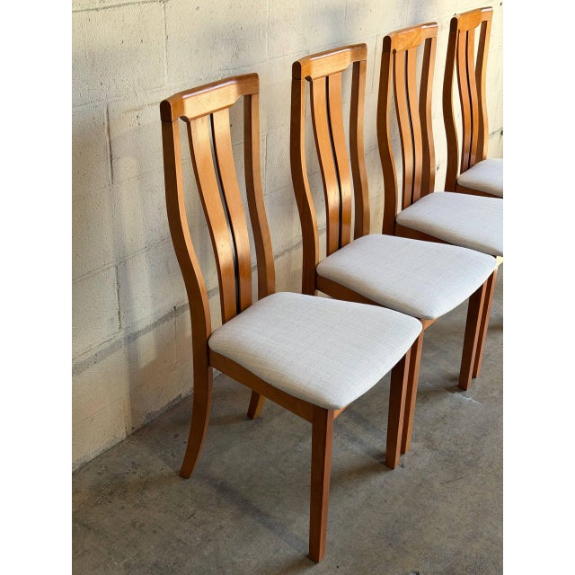 In Style of Skovby Teak High-Back Upholstered Dining Chairs Set of 4 Danish Vintage 1980s For Sale - Image 4 of 9