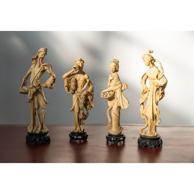 Vintage Hand-Carved Oriental Resin Sculptures, 1970s, Set of 4 For Sale - Image 11 of 12