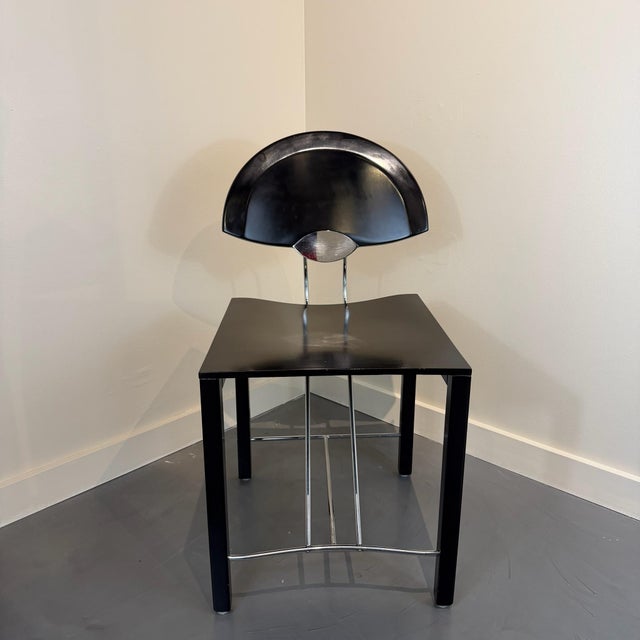 Contemporary Late 20th Century Post Modern Ebonized Wood & Chrome Dining Chairs (Set of 4) For Sale - Image 3 of 14