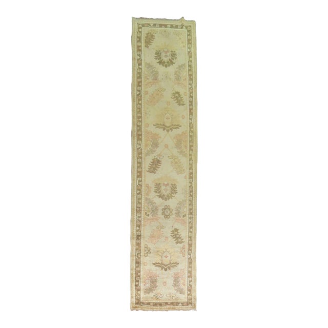 Traditional Wool Turkish Oushak Runner For Sale