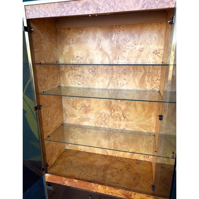 Postmod Thomasville Burl & Smoked Glass Illuminated Curio Cabinet For Sale - Image 10 of 15