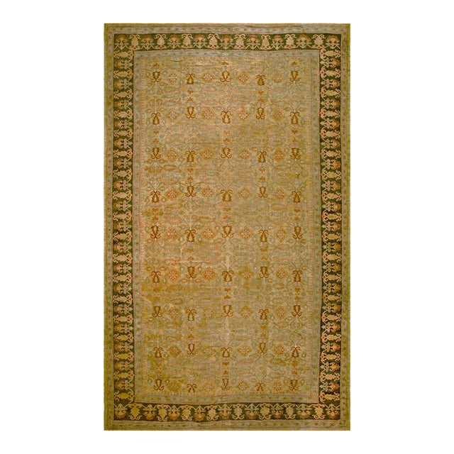 1890s Tan Camel Foliate Antique Indian Amritsar Rug 11'9" X 19'6" Knotted Pile Wool Carpet For Sale