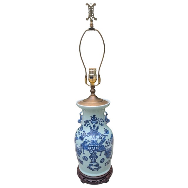 Early 20th Century Asian Antique Celadon Vase Table Lamp For Sale - Image 13 of 18