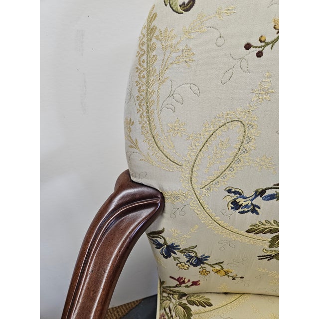 English Mahogany Queen Ann Style Chair With Shepards Crook Arms and Custom Scalmandre Silk Upholstery For Sale - Image 3 of 7