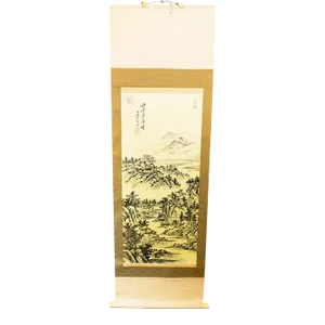 Vintage Japanese Landscape Ink and Wash Painting Silk Scroll