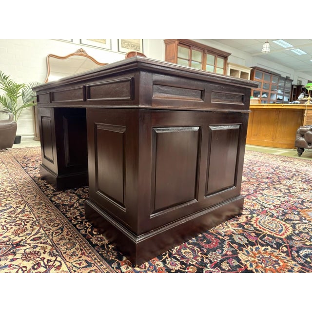 Brown English Desk with Green Leather Top For Sale - Image 8 of 18