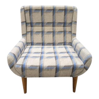 NaughtOne "Always Wood" Lounge Chair in Striped Slate & Sky Blue on Solid Oak For Sale