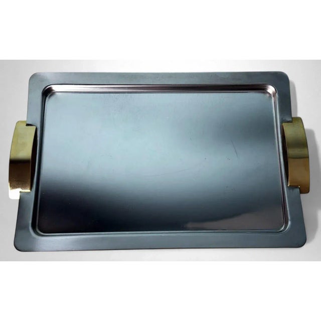 Late 20th Century Giugiaro Design Italian Polished Stainless Steel and Brass Tray For Sale - Image 4 of 18