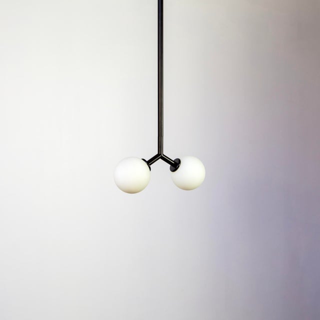Y Pendant Mini, Black, 29in H, 3 Inch Glass Globes, by Research.Lighting, Modern, Minimal Hanging Light For Sale - Image 9 of 10