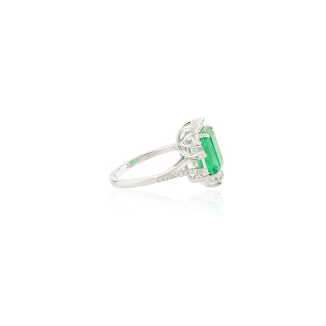 Not Yet Made - Made To Order 3.56 Carat Solitaire Floral Emerald 18k Gold Ring Size 6.5 For Sale - Image 5 of 11