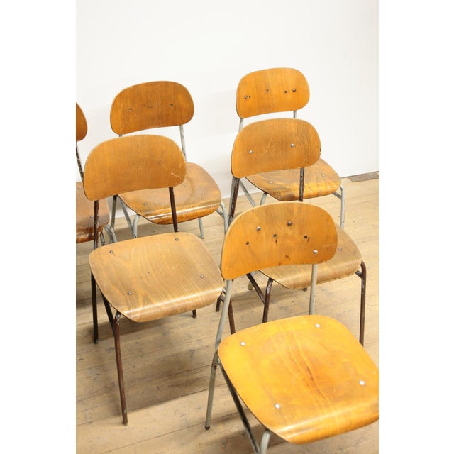 Wood Vintage Industrial School Chairs, 1970s, Set of 6 For Sale - Image 7 of 14