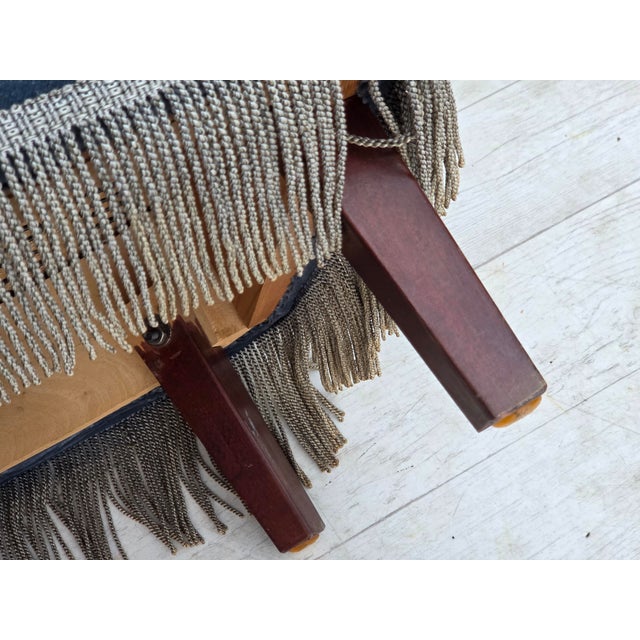 1970s, Danish armchair. Original blue furniture velour, beech wood legs, springs in the seat. Original good condition: no...