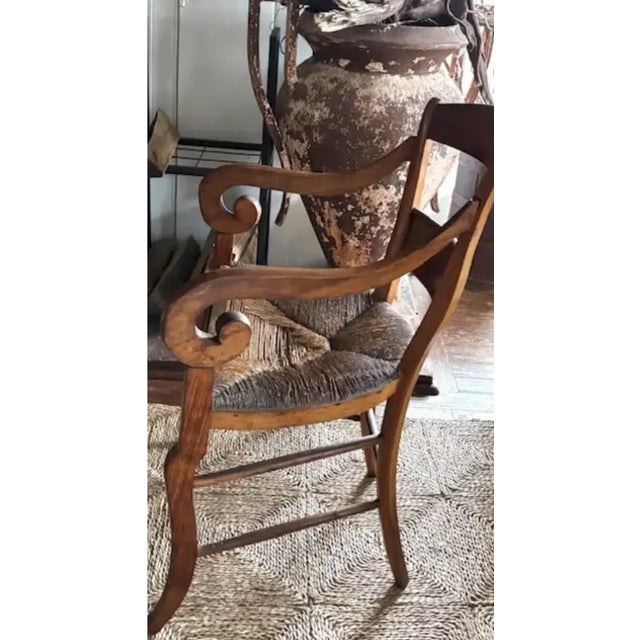 Early 20th Century French Scroll Armchair With Rush Seat and Saber Legs For Sale - Image 5 of 11
