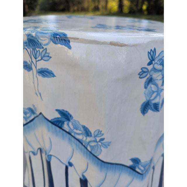 White Vintage Trompe Loeil Hand Painted Skirted Side Table For Sale - Image 8 of 16