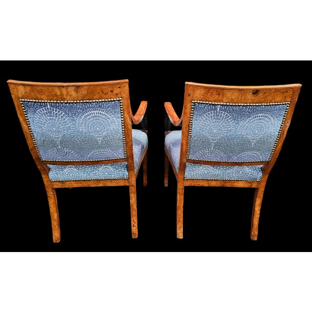 Biedermeier Antique Burl Biedermeier Armchairs - a Pair For Sale - Image 3 of 12