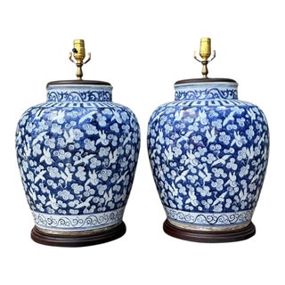 Vintage Monumental Ceramic Ginger Jar Table Lamps - Pair For Sale