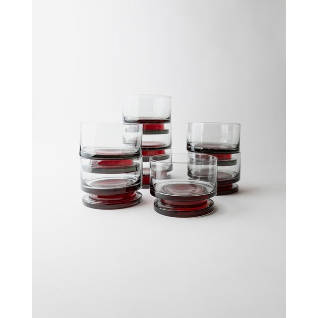 Gold Vintage Drinking Glasses with Red Stem, 1970s, Set of 8 For Sale - Image 8 of 12