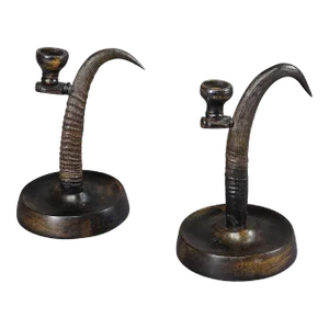 A Pair Lovely Antique Candle Holders With Chamois Horns