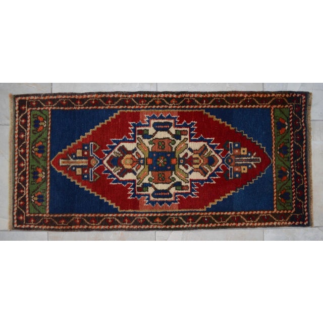 Vintage Turkish Small Rug Hand Knotted Mat - 1'8" X 3'7" For Sale - Image 10 of 10