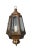 Late 20th century pendant light with oil lamp style base, tapered, hexagonal lantern shaped body and turned wood finial....