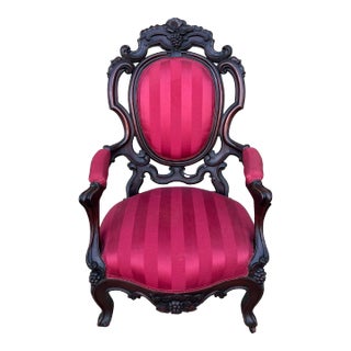 Antique Walnut Victorian Carved Bergere Arm Chair, Circa 1860’s For Sale