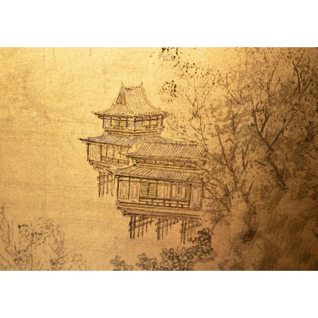 1960s Landscape With Bridge, Showa Era Japanese Painted Byobu Screen For Sale - Image 11 of 18