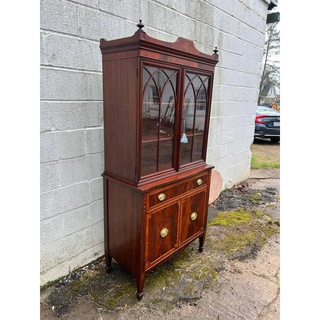 Brown Early 20th Century George III Style Satinwood Inlaid Mahogany Display Cabinet For Sale - Image 8 of 13