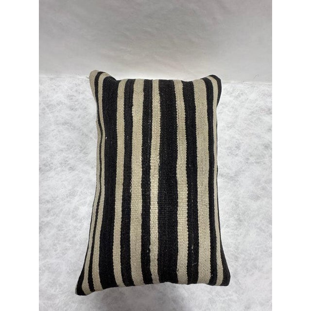 Turkish Hemp Pillow Cushion Natural Beige Black Pillow Cushion Cover 16" x 24" For Sale - Image 4 of 4