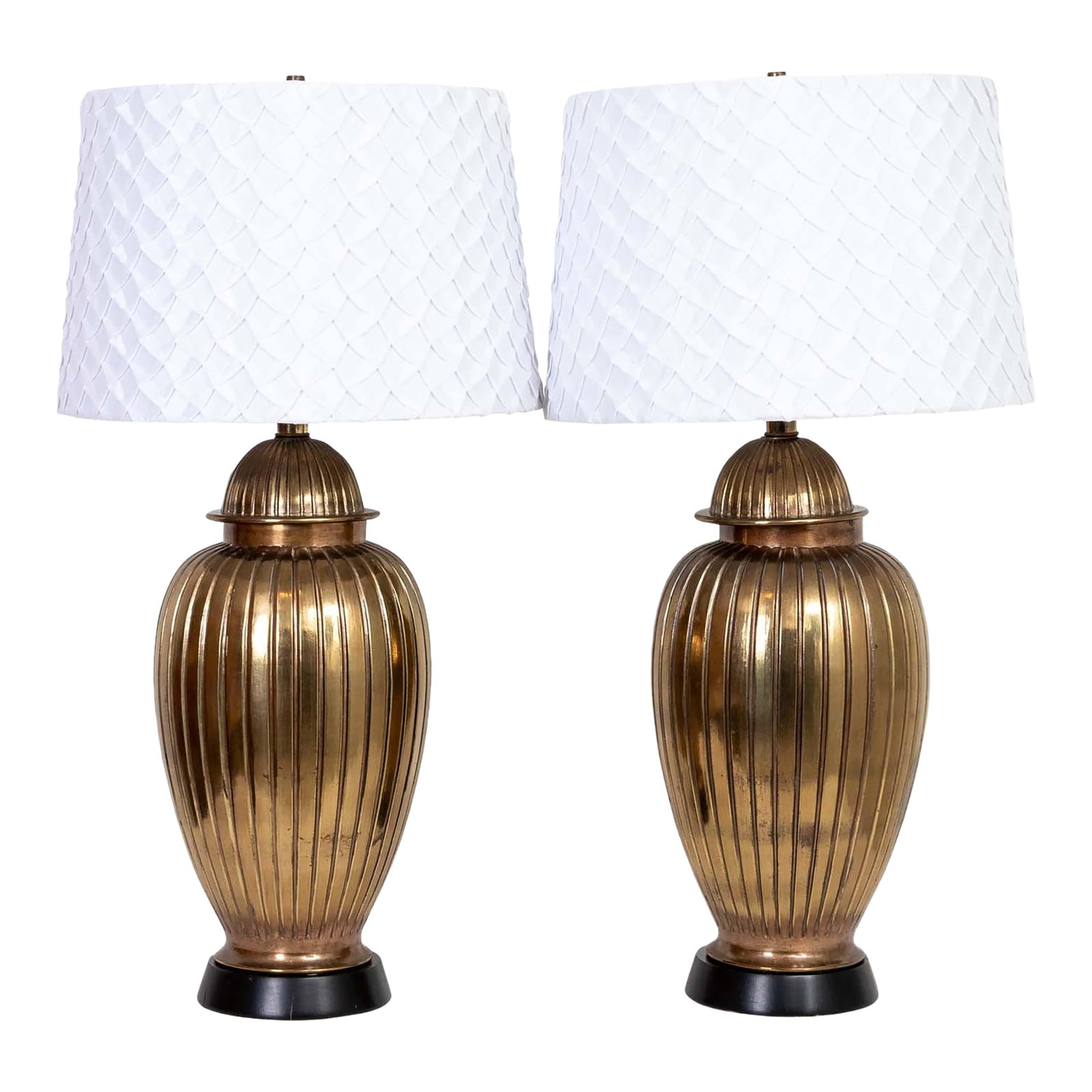 Mid-Century Modern Pair Ribbed Brass Table Lamps | Chairish