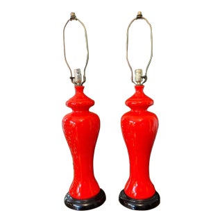 Mid 20th Century Pair of MCM Orange Curvy Lamps For Sale