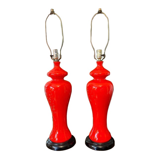 Mid 20th Century Pair of MCM Orange Curvy Lamps For Sale