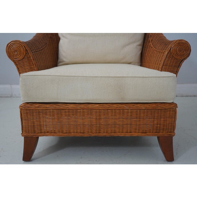 Wood Ethan Allen Wicker Club Chair W. Cushions For Sale - Image 7 of 12