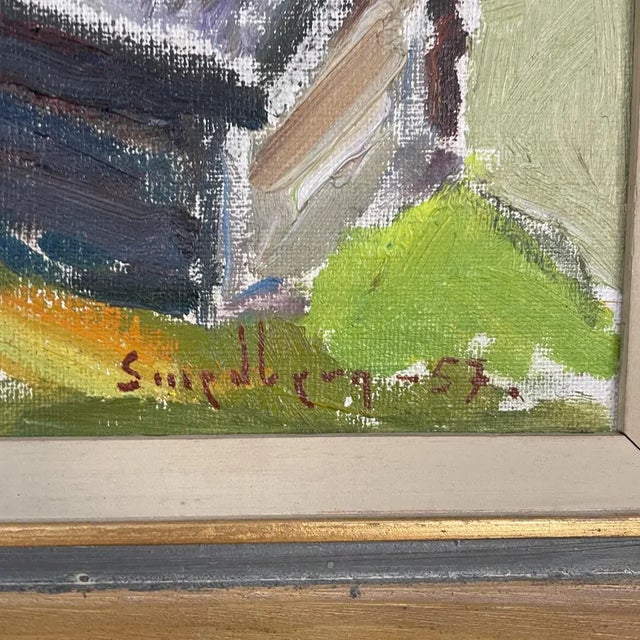 An atmospheric oil painting on canvas by Swedish artist Fritz Smedberg, dated 1957 and titled “Sommarkväll vid Kleivi”...