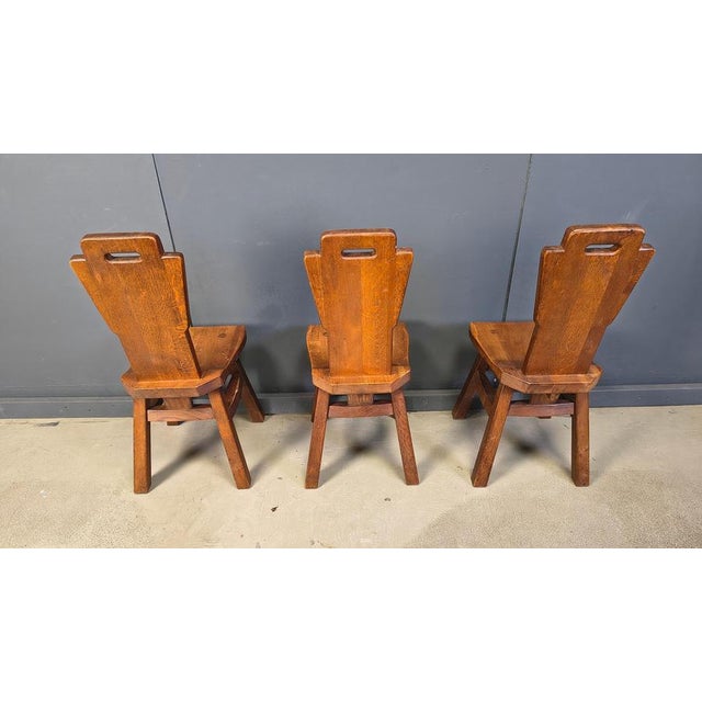 Brown Vintage Oak Brutalist Chairs, 1970s, Set of 6 For Sale - Image 8 of 12