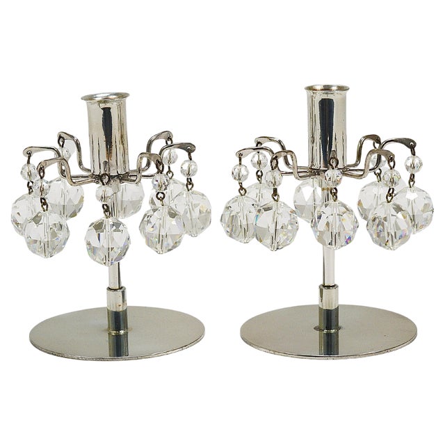 Candleholders with Faceted Swarovski Crystals from J.L. Lobmeyr, Vienna, 1980s, Set of 2 For Sale