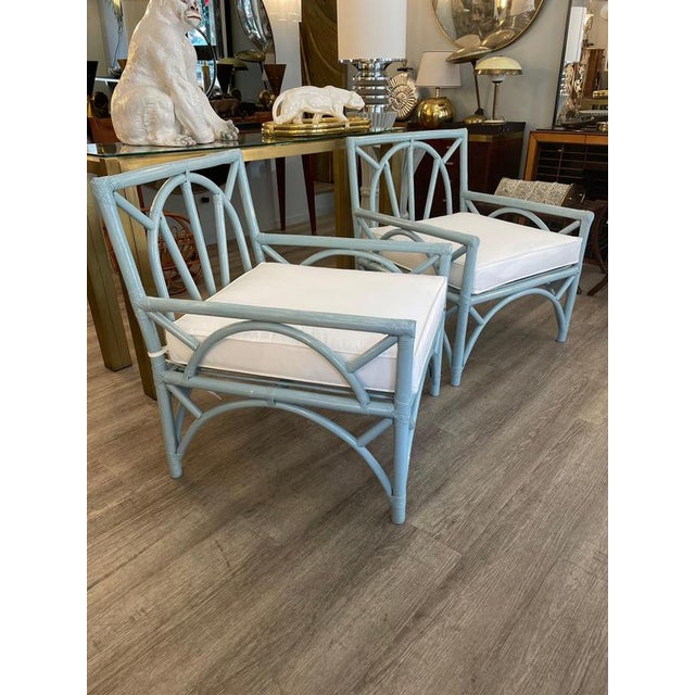 Blue-Gray Bamboo Armchairs from Vivai del Sud, 1980, Set of 2 For Sale - Image 15 of 18