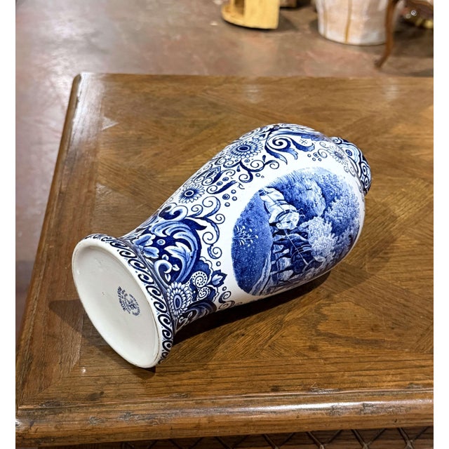 Blue Mid-Century Dutch Delft Blue and White Lidded Ceramic Vase by Maastricht For Sale - Image 8 of 9