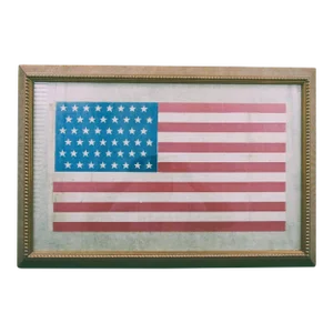 Framed Authentic 1908-1912 Us 48 Staggered Star Flag on Gauze Flag