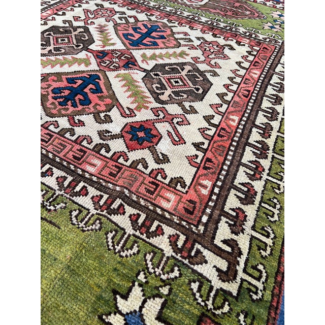 Green Caucasian Bordjalou Kazak Hand-Knotted Wool Rug - 5'2" X 8'0" For Sale - Image 8 of 10