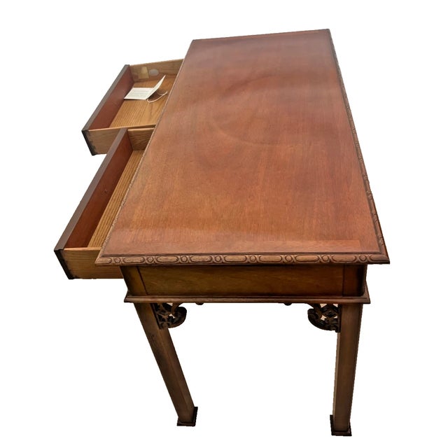 Wood Vintage Baker Furniture Writing Table Historic Charleston Chippendale Mahogany For Sale - Image 7 of 13