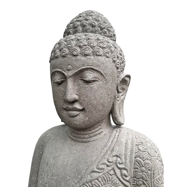 Vintage Asian Stone Carved Standing Garden Buddha Statue For Sale - Image 4 of 7