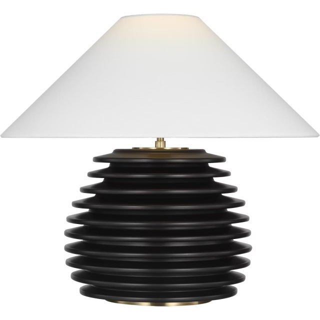 Modern Kelly Wearstler by Visual Comfort Signature Crenelle 20" Stacked Table Lamp in Ebonized Birch with Linen Shad For Sale - Image 3 of 3
