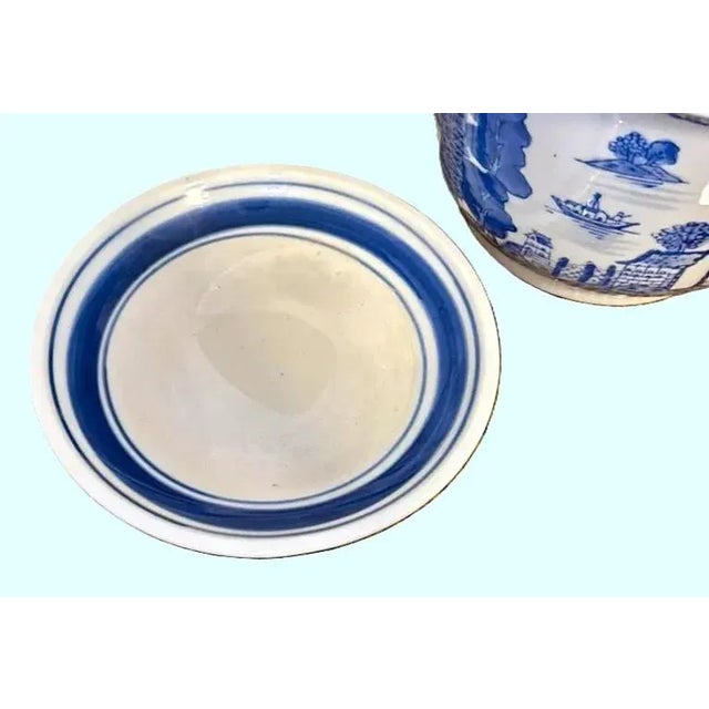 Ceramic Vintage Chinese Blue and White Canton Ware Planter W/Tray For Sale - Image 7 of 9