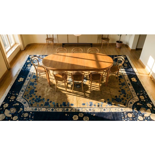 Delicate Floral Centerpiece in a Beige Background Color Antique Chinese Peking Rug For Sale - Image 13 of 15