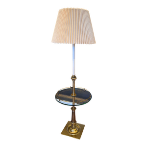 Vintage Stiffel Brass Floor Lamp With Integrated Glass Drink Table Original Shade