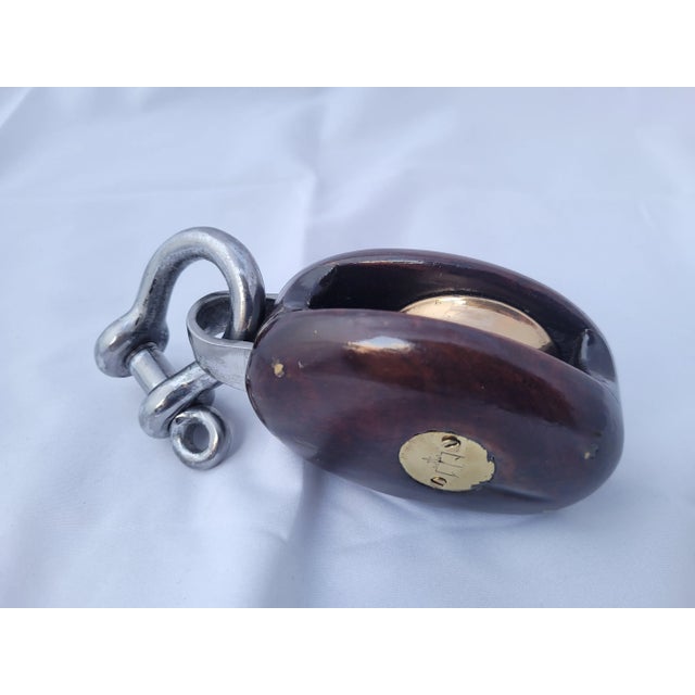 1920s Yacht Pulley of Rosewood and Brass For Sale - Image 5 of 8
