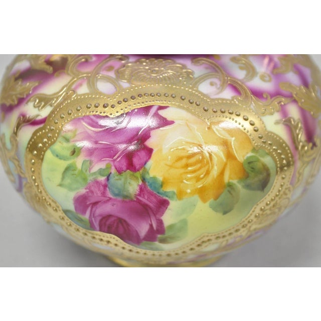 Early 20th Century Antique Austrian Hand Painted Moriage Porcelain Double Swung Handle Bulbous Vase For Sale - Image 5 of 16