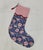 Indian Handmade Dark Blue Floral Block Print Christmas Stocking with Red Piping For Sale - Image 3 of 3