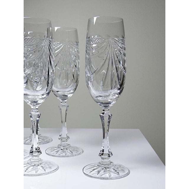 Glass Vintage Hand-Cut Lorraine Crystal Champagne Flutes, 1960s, Set of 6 For Sale - Image 7 of 15